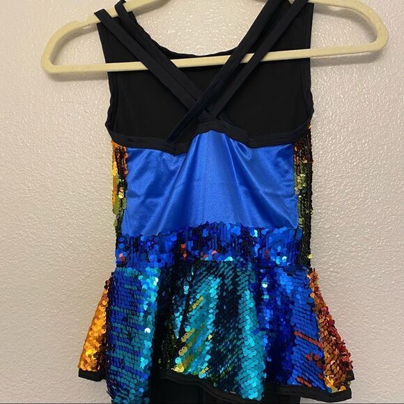 WEISSMAN Dance Costume hip hop BE THE ONE 10576 Rainbow Sequin Unitard child MC - Picture 6 of 12